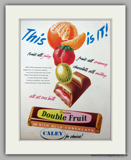 Caley Double Fruit Chocolate Bar. Original Advert 1955 (ref AD9873)