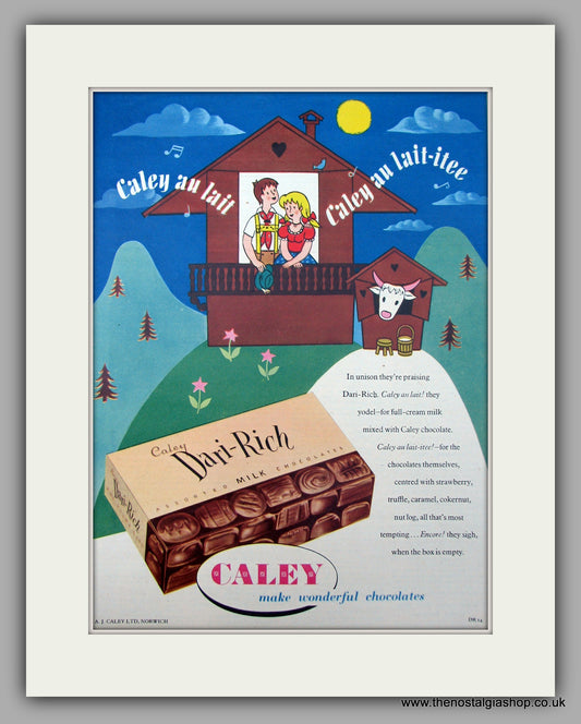 Caley Dari-Rich Chocolates. Original Advert 1955 (ref AD9874)