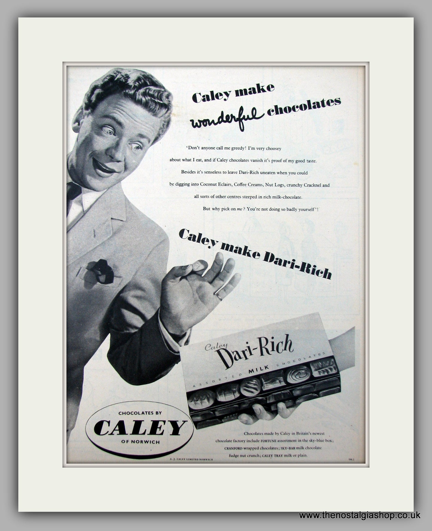 Caley Dari-Rich Chocolates. Original Advert 1953 (ref AD9877)