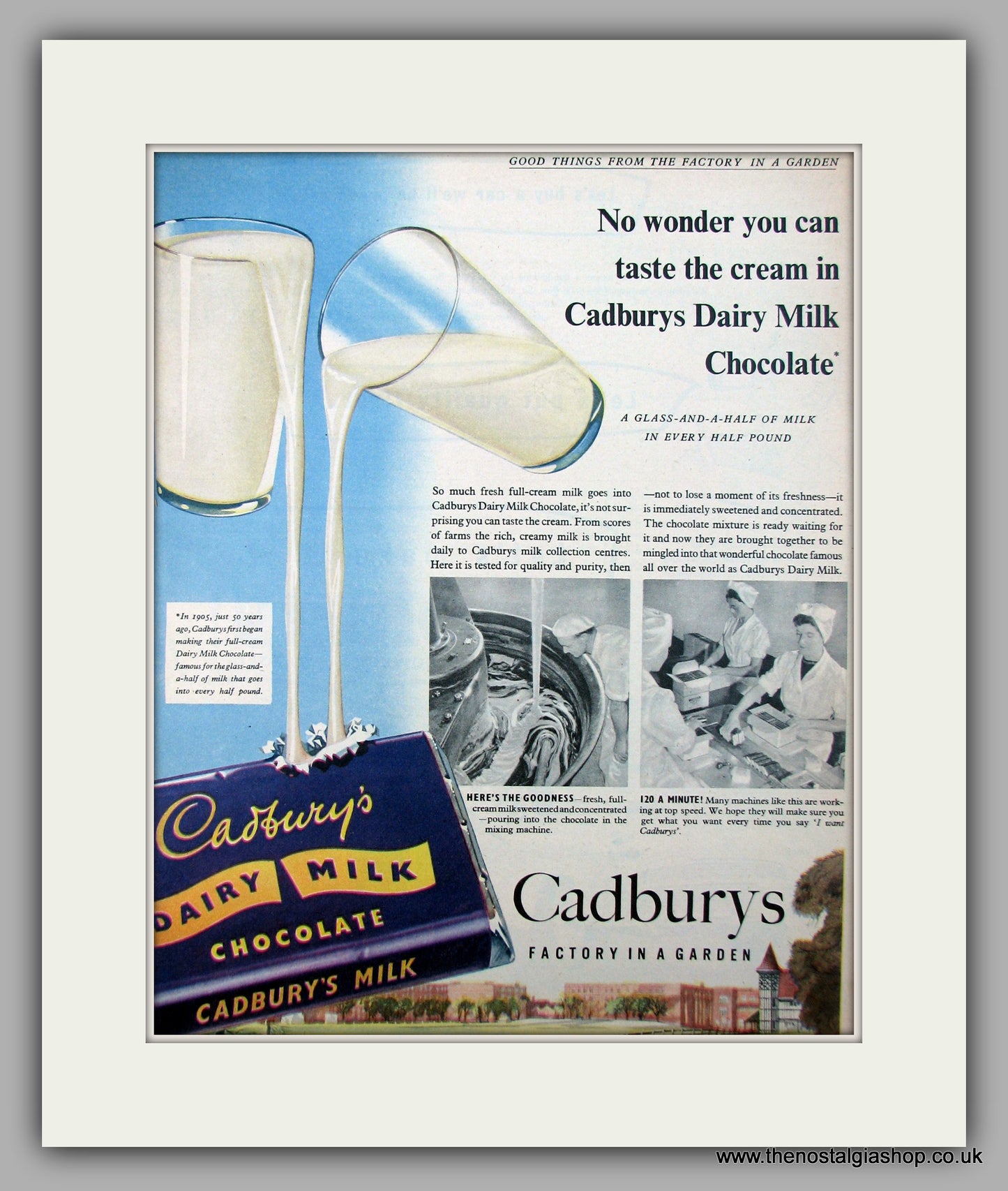 Cadburys Dairy Milk Chocolate. Original Advert 1955 (ref AD9960)