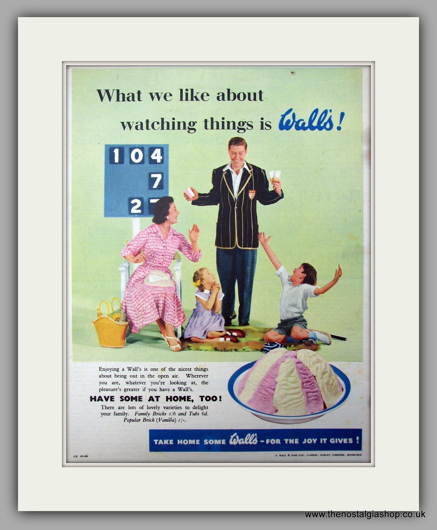 Wall's Ice Cream. Original Advert 1956 (ref AD10000)