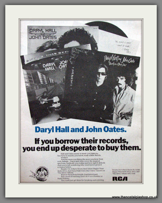 Hall and Oates. Buy Their Albums!! Original Advert 1977 (ref AD12208)