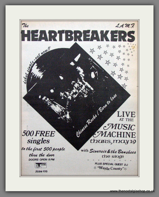 Heartbreakers. Debut Single Chinese Rocks. Original Advert 1977 (ref AD12212)