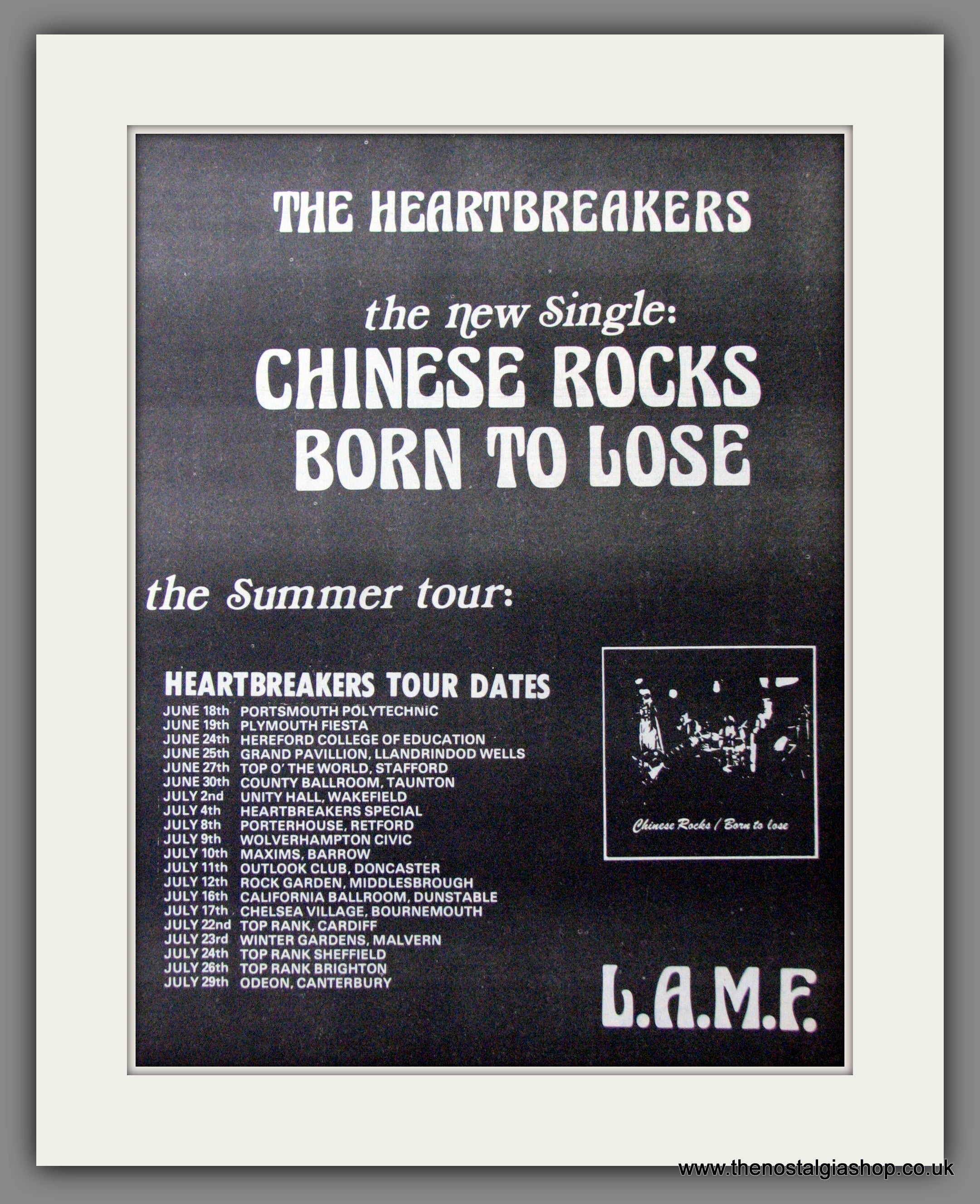 Heartbreakers. Debut Single Chinese Rocks. UK Tour Original Advert