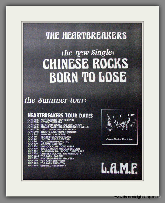 Heartbreakers. Debut Single Chinese Rocks. UK Tour Original Advert 1977 (ref AD12213)