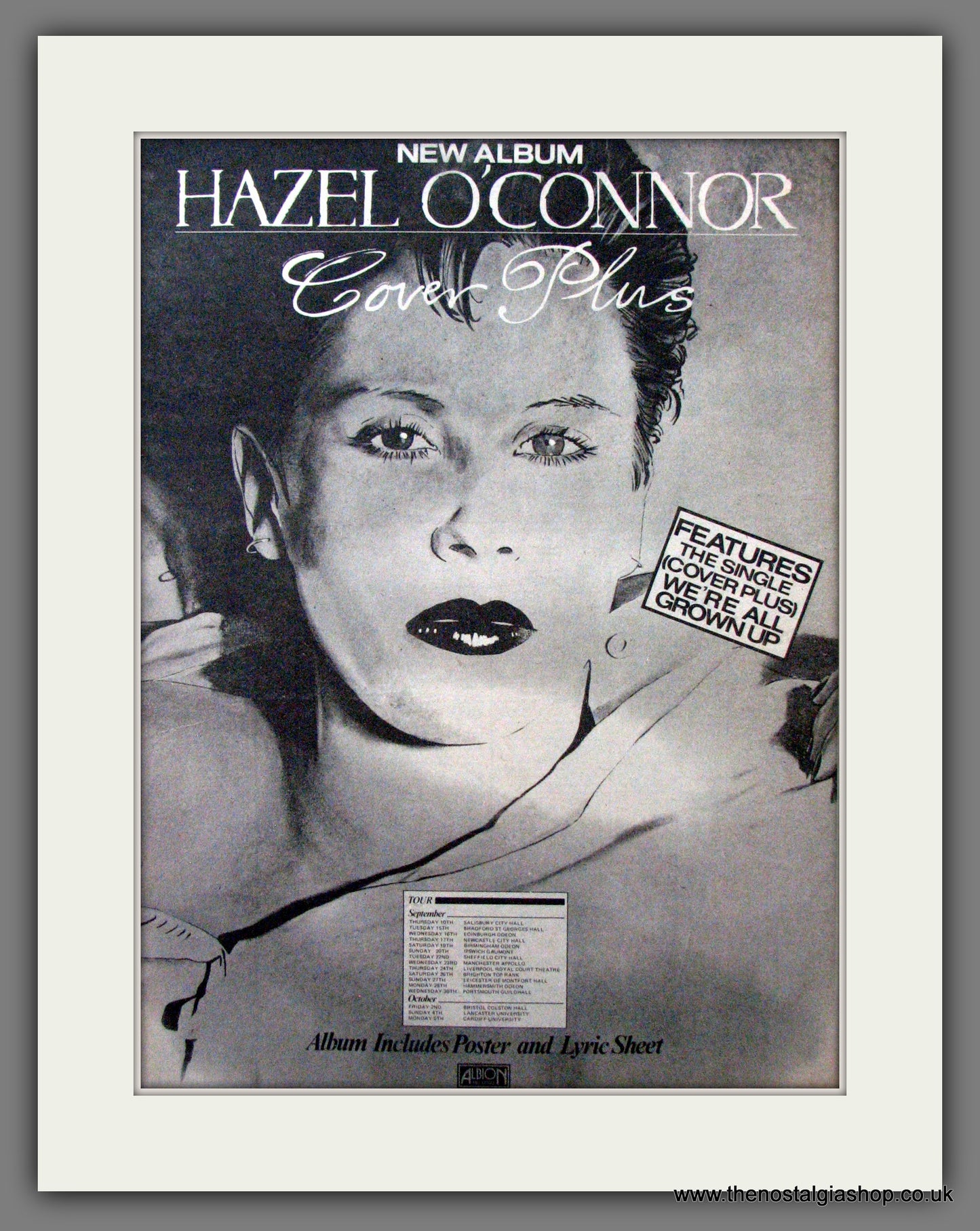 Hazel O'Connor. Cover Plus. UK Tour Dates. Original Advert 1981 (ref AD12233)