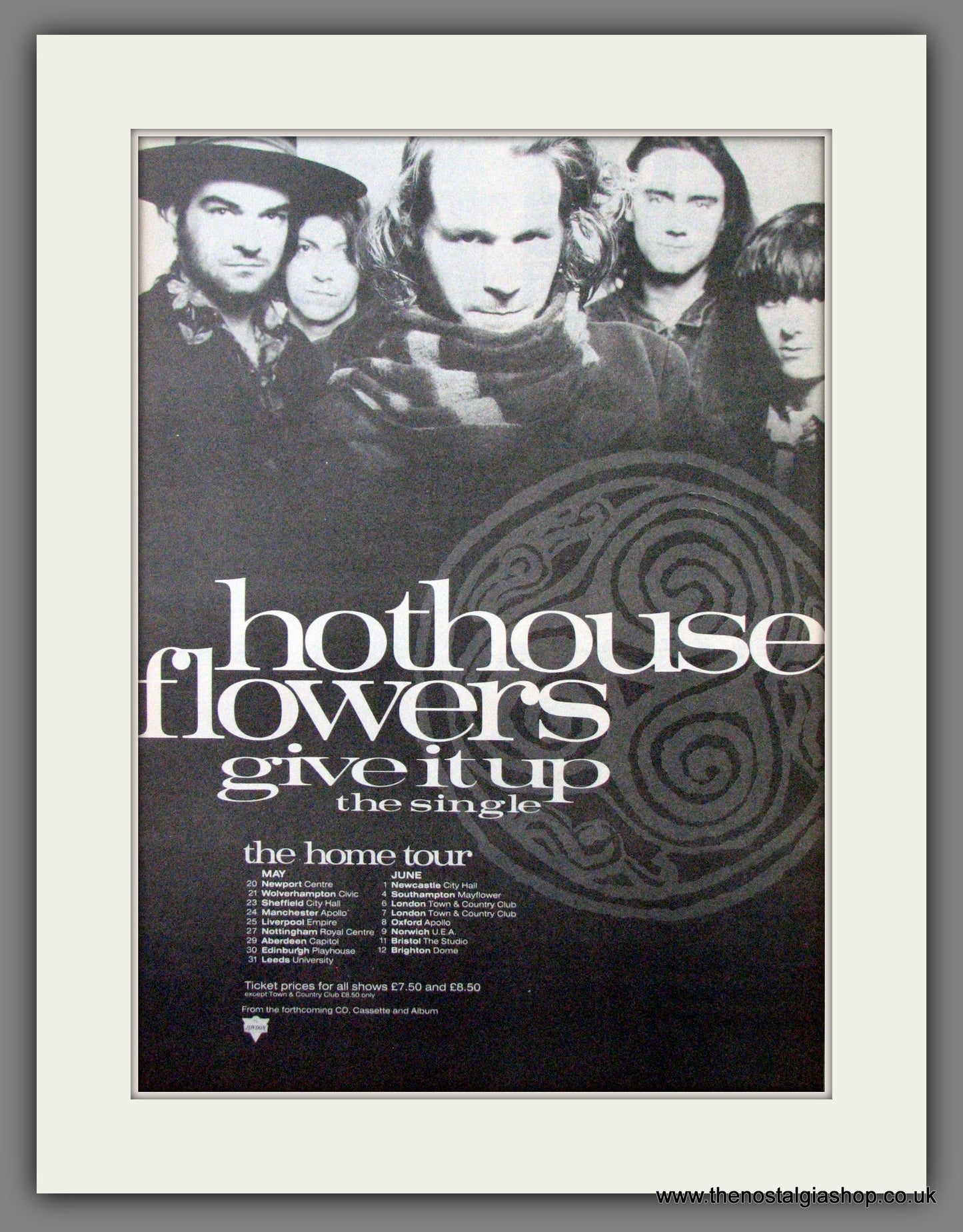 Hothouse Flowers. Give It Up. UK Tour Dates. Original Advert 1990 (ref AD12237)