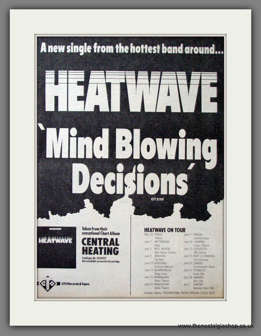 Heatwave. Central Heating. UK Tour. Original Advert 1978 (ref AD12258)