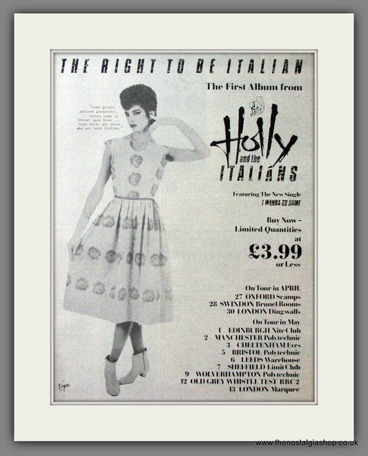 Holly And The Italians. The Right To Be Italian. Original Advert 1981 (ref AD12260)