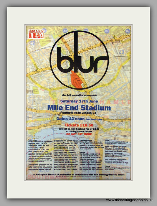 Blur Mile End Stadium June.  Original Vintage Advert 1995 (ref AD10147)