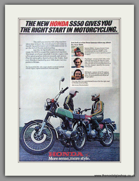 Honda SS 50 Motorcycle. Original Advert 1976 (ref AD12341)