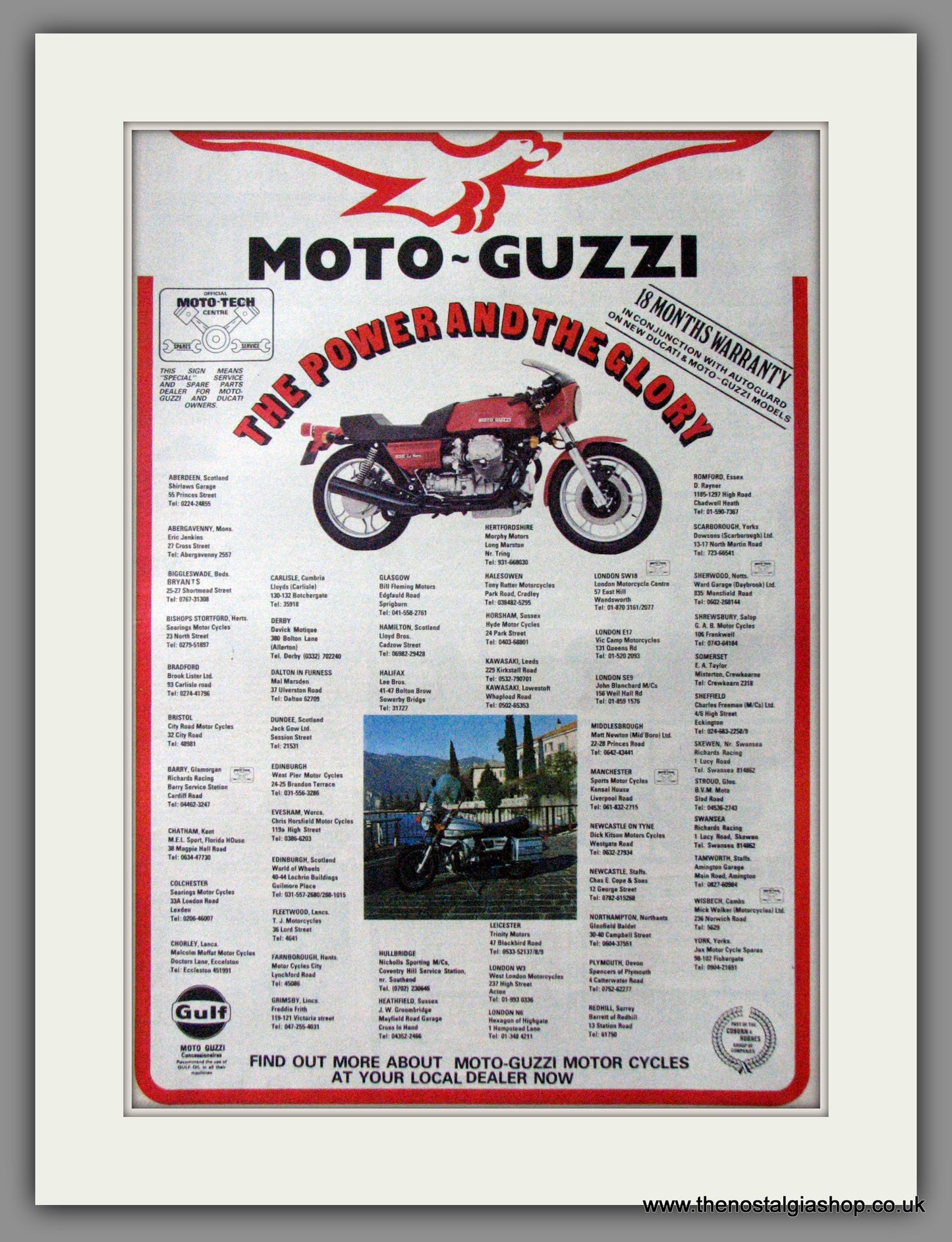 Moto Guzzi Motorcycle Dealerships. Original Advert 1976 (ref AD12358)