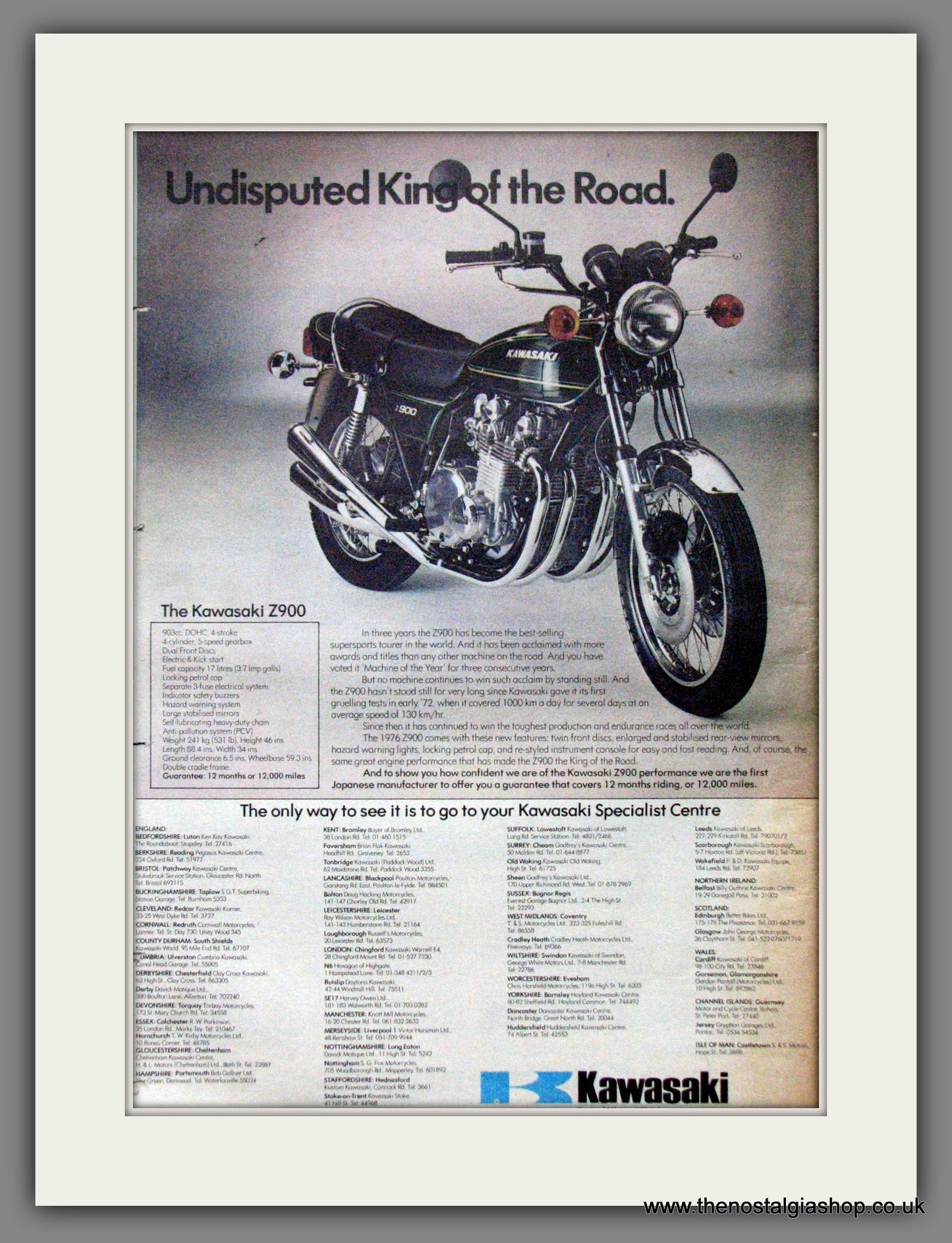 Kawasaki Z900 Motorcycle. Original Advert 1976 (ref AD12366)