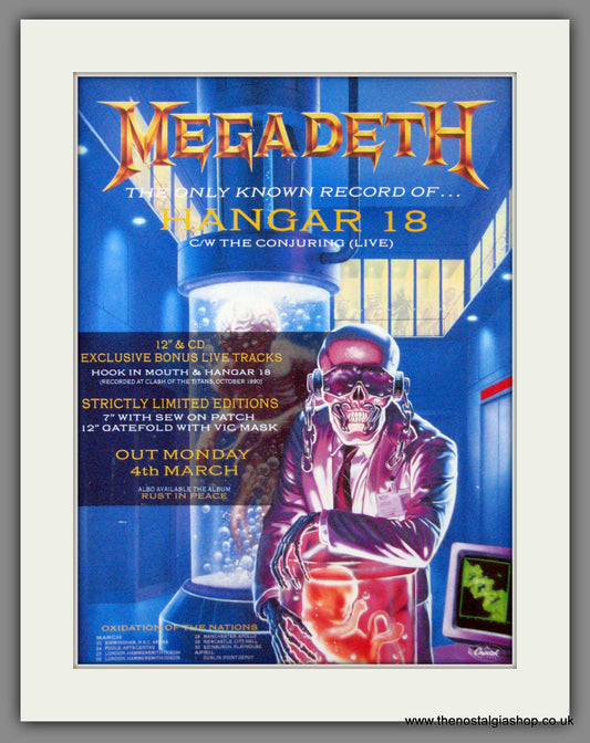 Megadeth. Hanger 18. UK Tour Dates. 1991 Original Advert (ref AD55001)