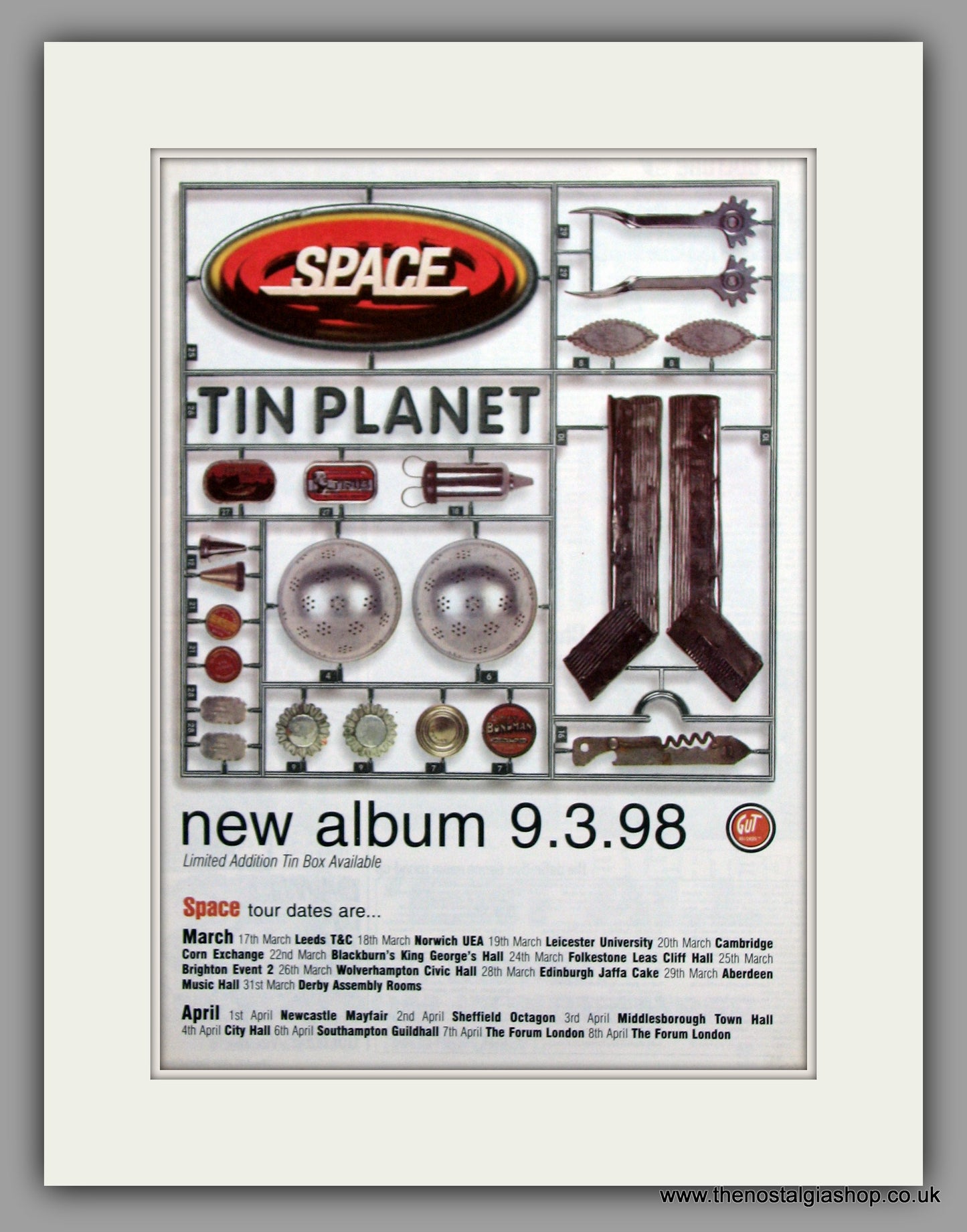 Space Tin Planet Tour Dates.  Original Vintage Advert 1998 (ref AD10222)