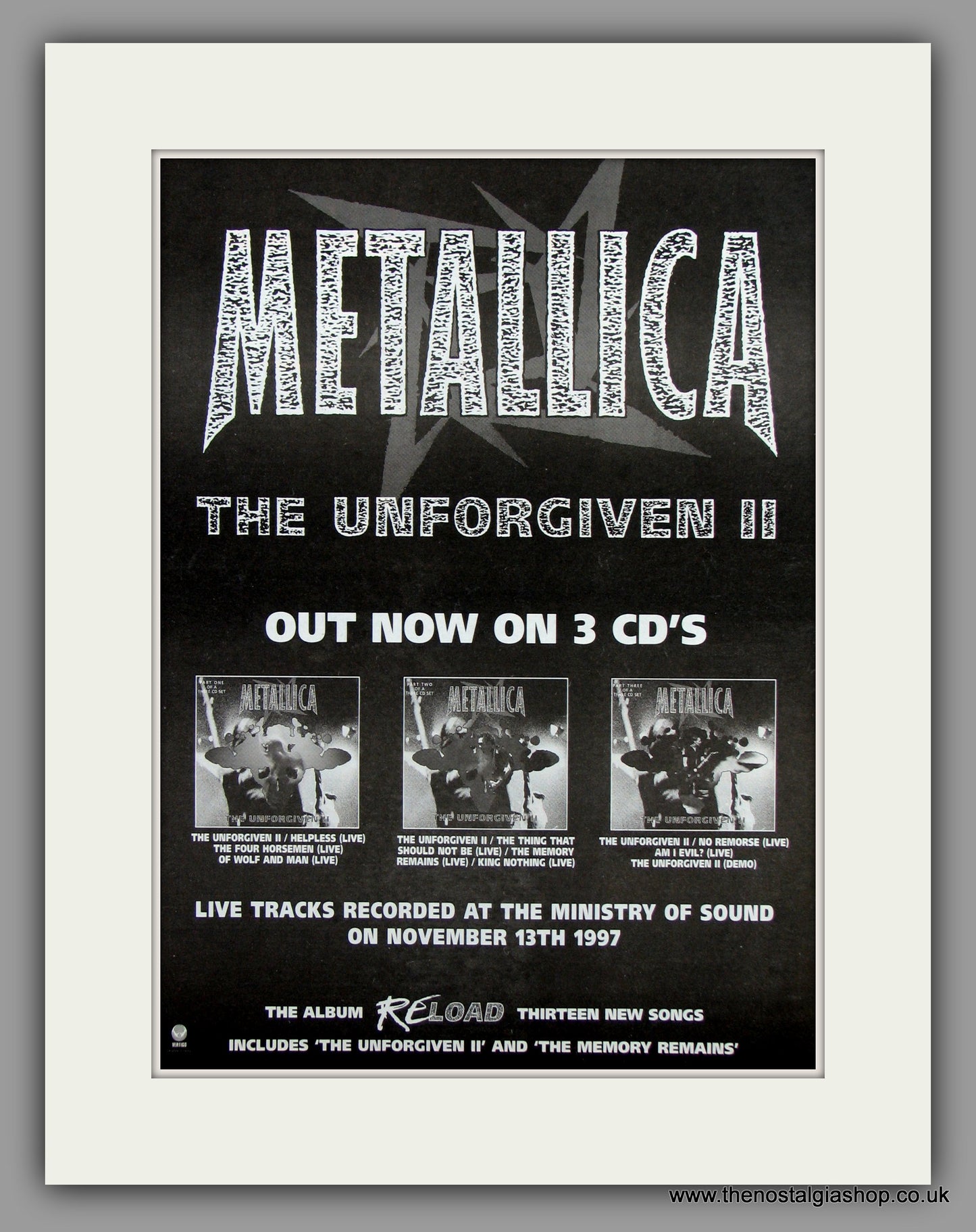 Metallica The Unforgiven II.  Original Vintage Advert 1998 (ref AD10226)