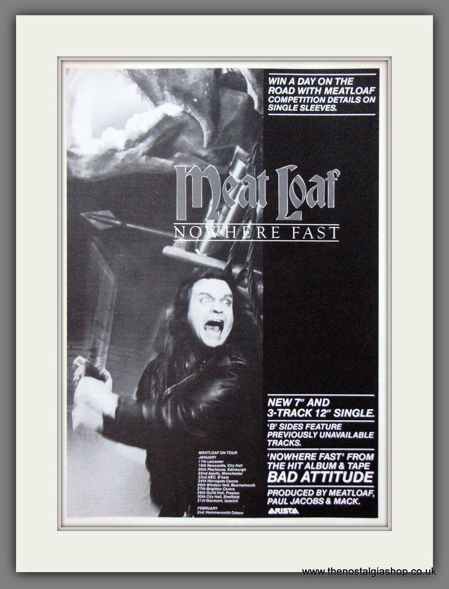 Meat Loaf. Nowhere Fast. 1984 UK Tour Dates. Original Advert (ref AD55027)