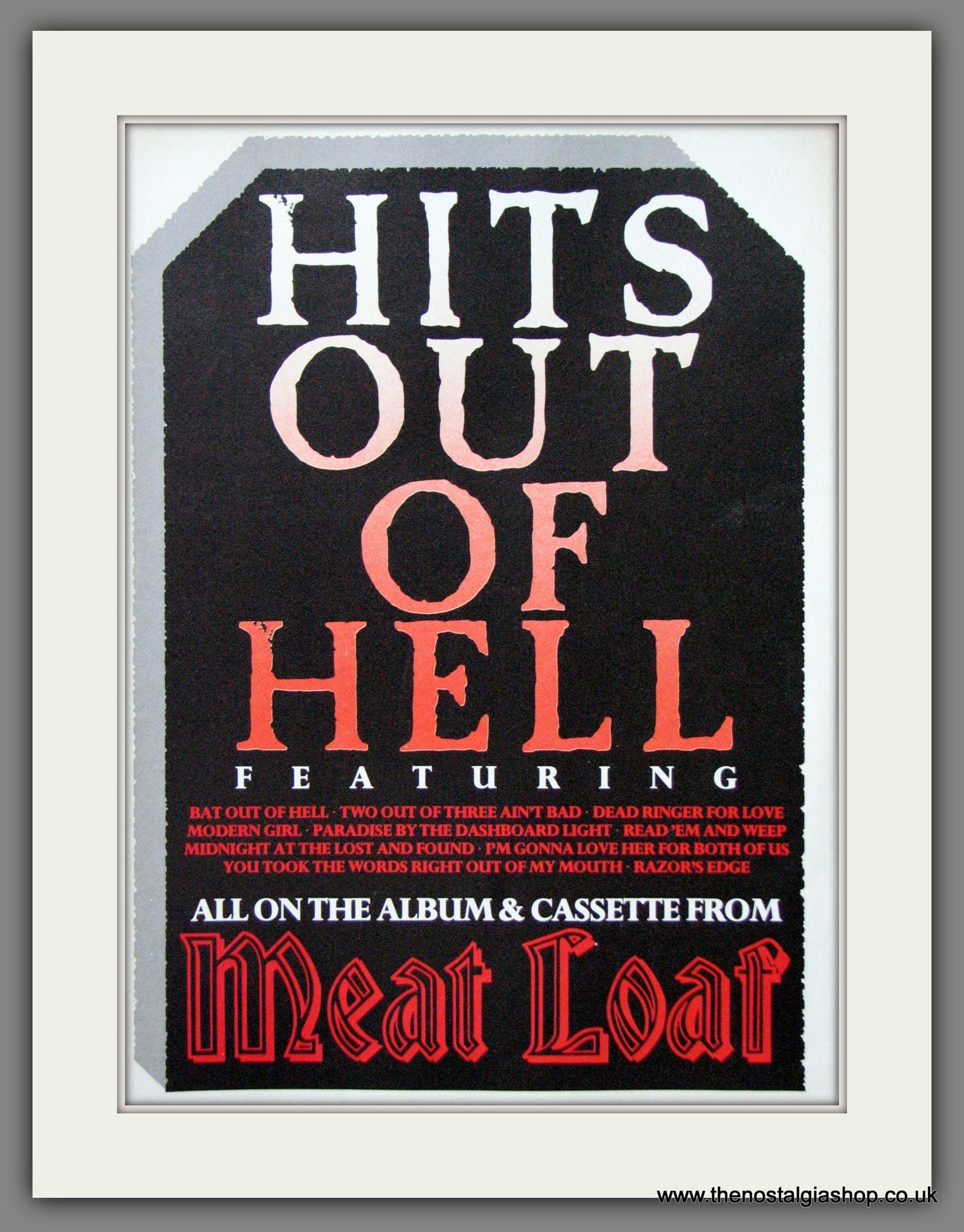 Meat Loaf. Hits Out Of Hell. 1985. Original Advert (ref AD55030)