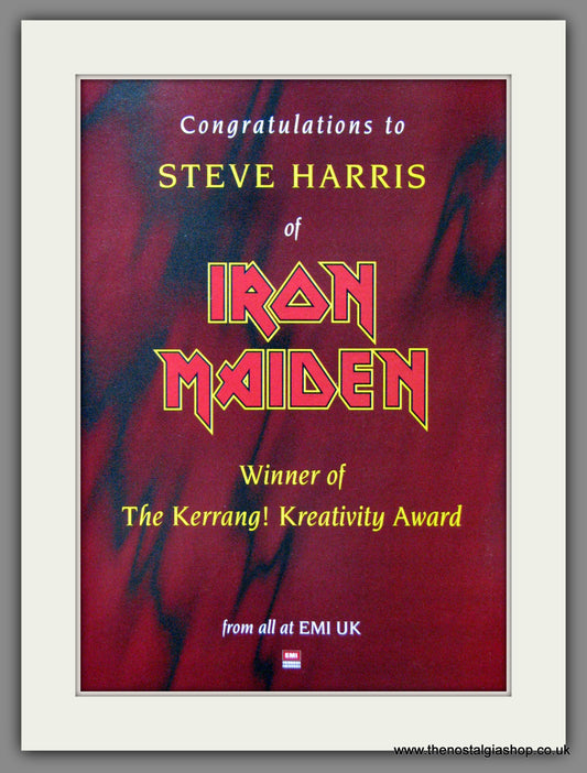 Iron Maiden. Steve Harris Wins Kerrang's Creativity Award. 1995 Original Advert (ref AD55045)