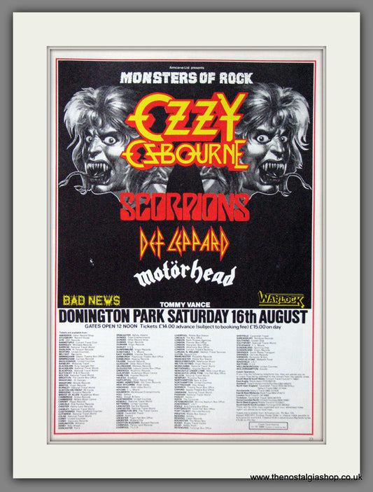 Ozzy Osbourne Donington Park 1986. Original Advert (ref AD55082)