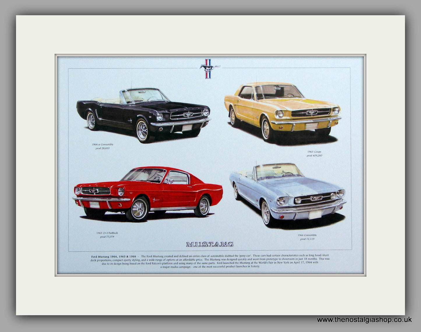 Ford Mustang 1964, '65, '66  Mounted Print