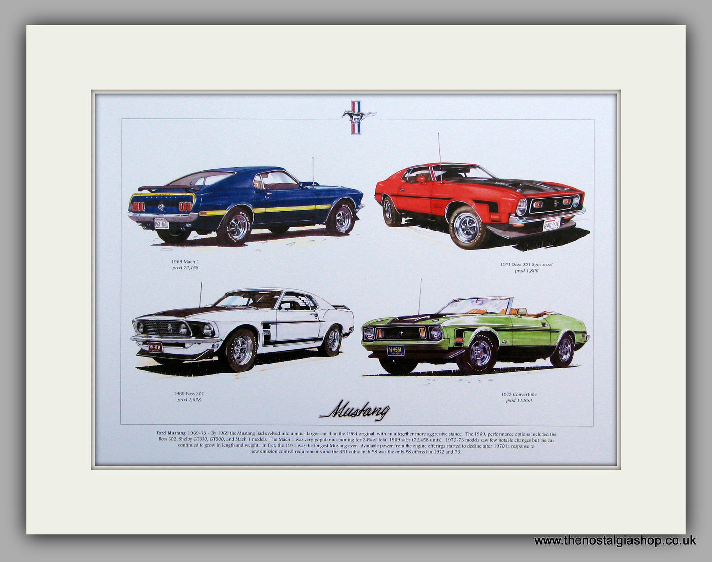 Ford Mustang 1969 - 1973.  Mounted Print