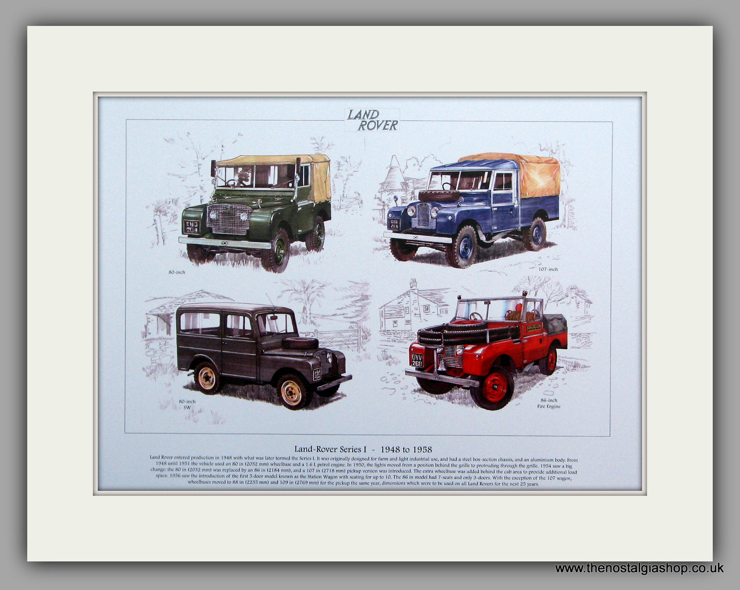 Land Rover Series I 1948 - 1958.  Mounted Print