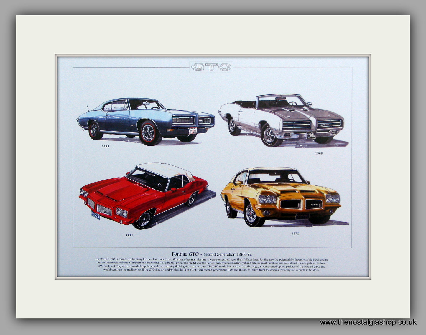 Pontiac GTO 1968 - 1972.  Mounted Print