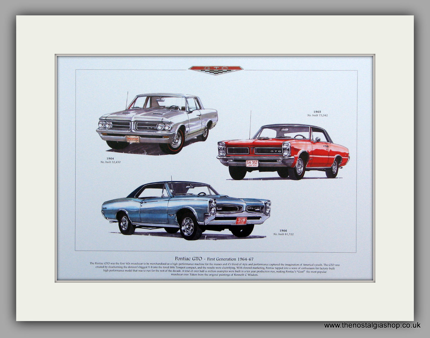 Pontiac GTO 1964 - 1967.  Mounted Print