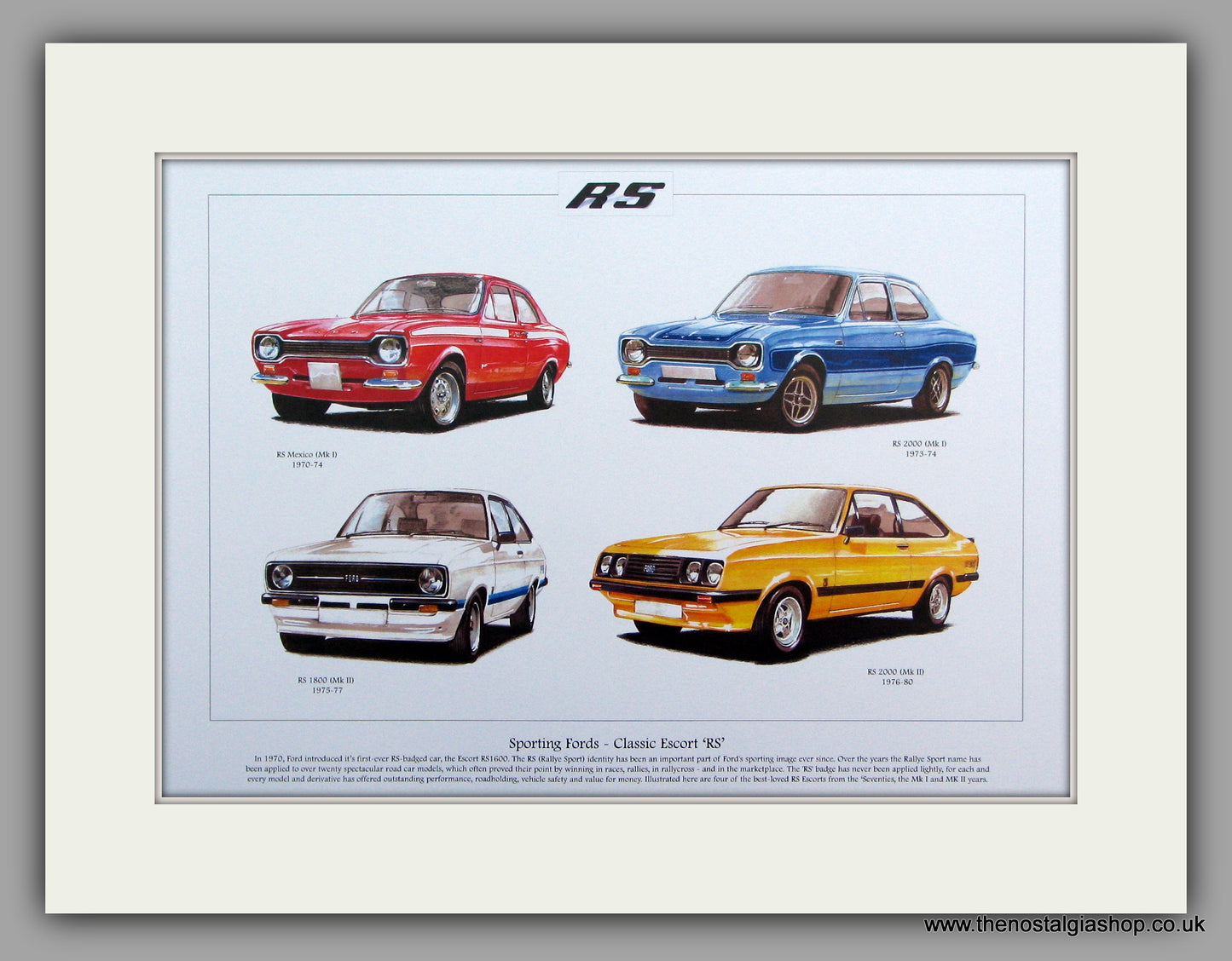 Ford Escort RS. Mk I & II.  Mounted Print