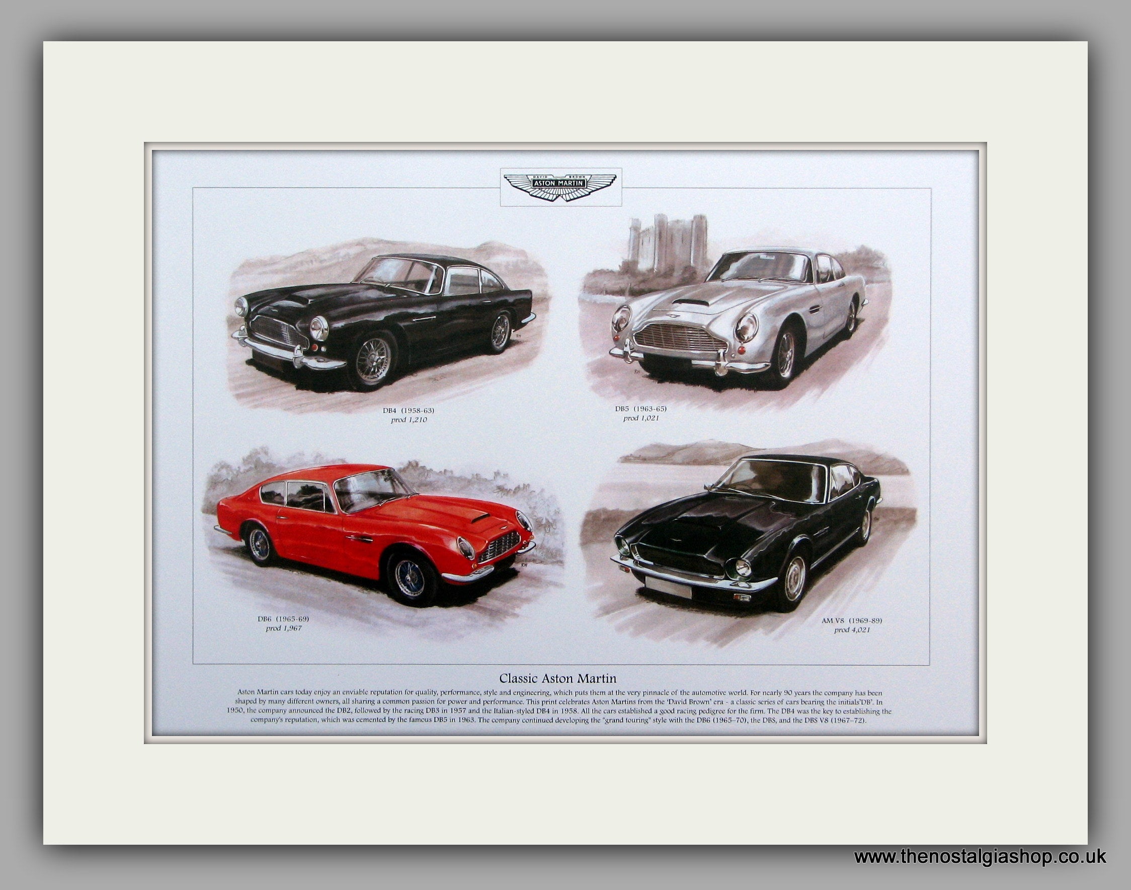 Aston Martin Classics. Mounted Print – The Nostalgia Shop