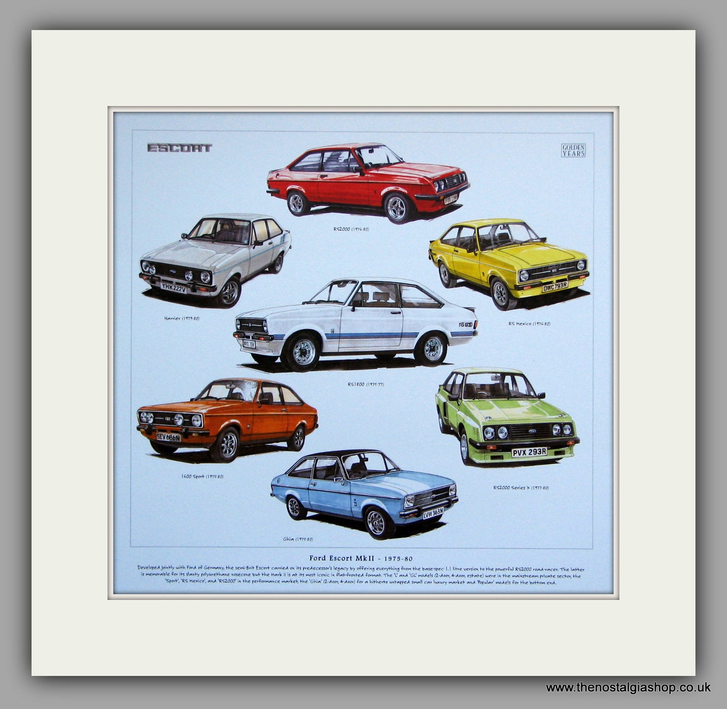 Ford Escort Mk II 1975-80. Mounted Car print