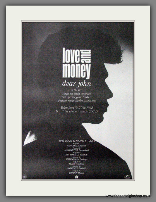 Love And Money Dear John. Original Advert 1986 (ref AD12688)