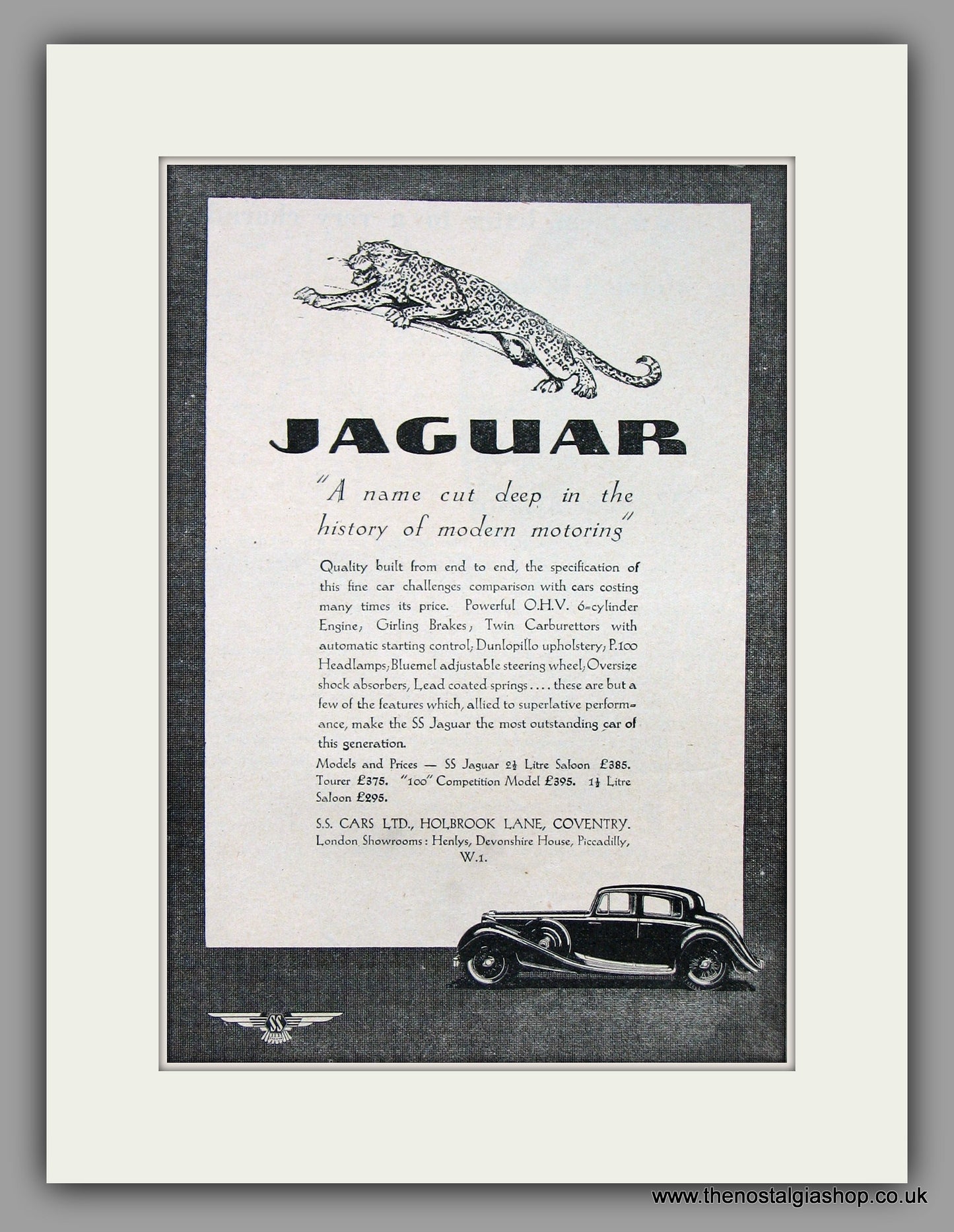 Jaguar SS. 1937. Original Vintage Advert (ref AD7751)