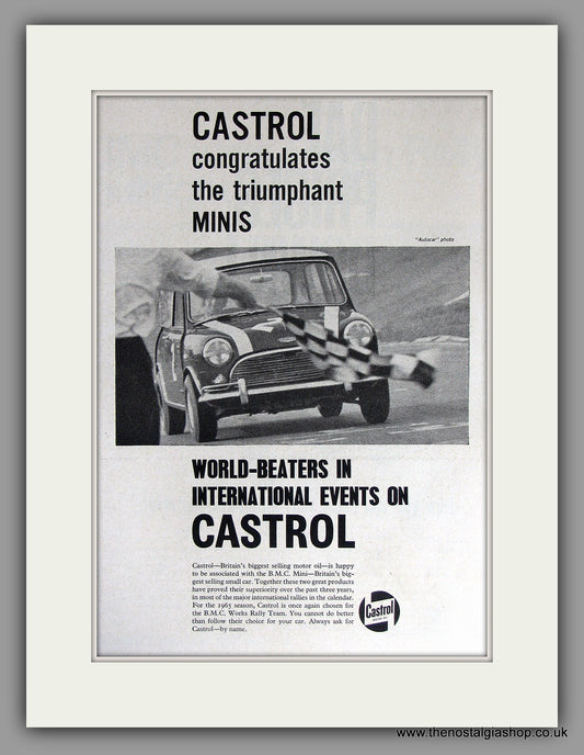 BMC Mini Cooper S  Wins with Castrol. 1965 Original Vintage Advert (ref AD7809)