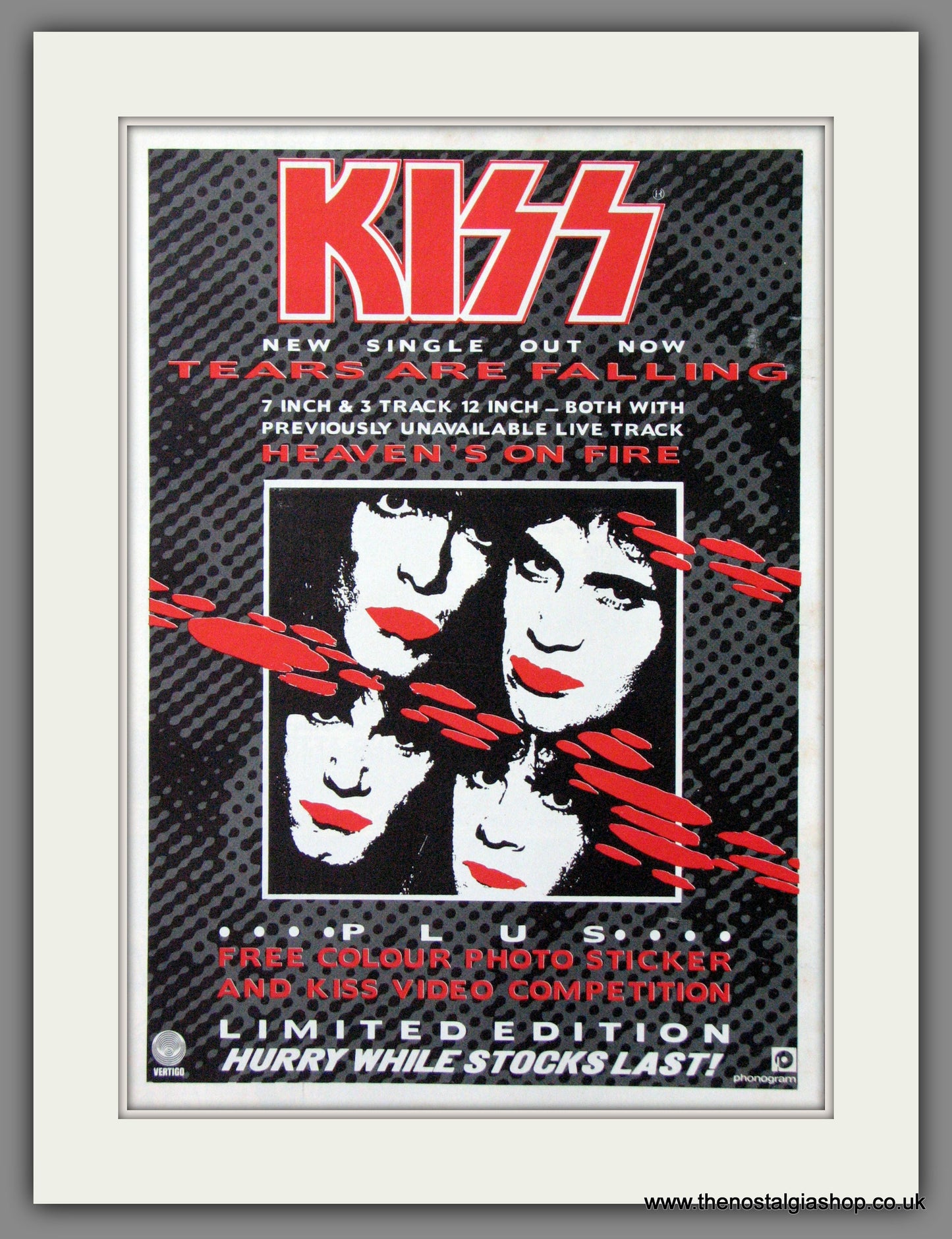 Kiss. Tears Are Falling. 1985 Original Advert (ref AD55107)