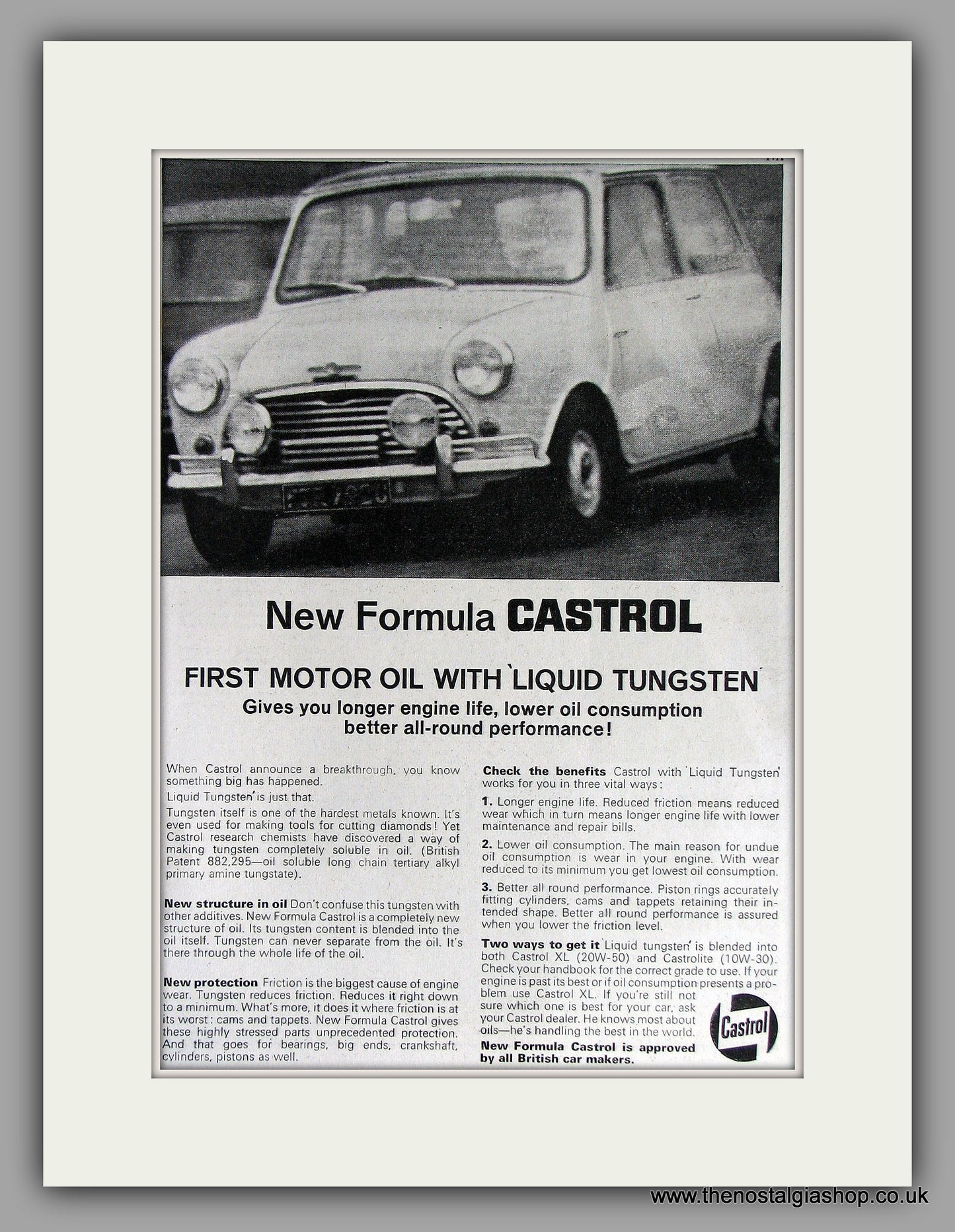 Mini Castrol Liquid Tungsten 1966. Original Vintage Advert (ref AD7838)