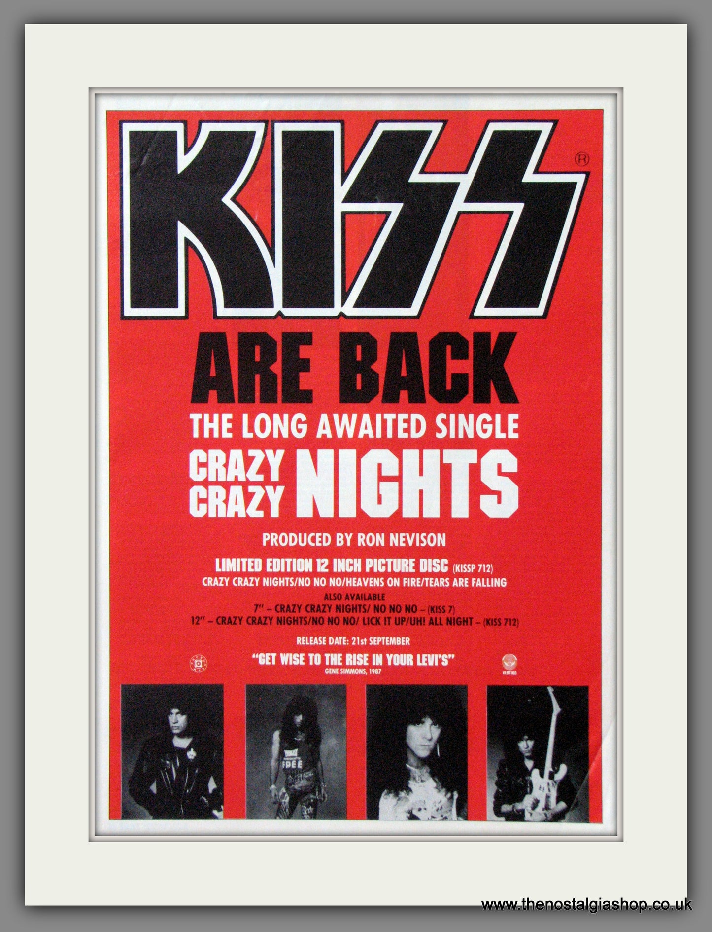 Kiss. Crazy Crazy Nights. 1987 Original Advert (ref AD55115)