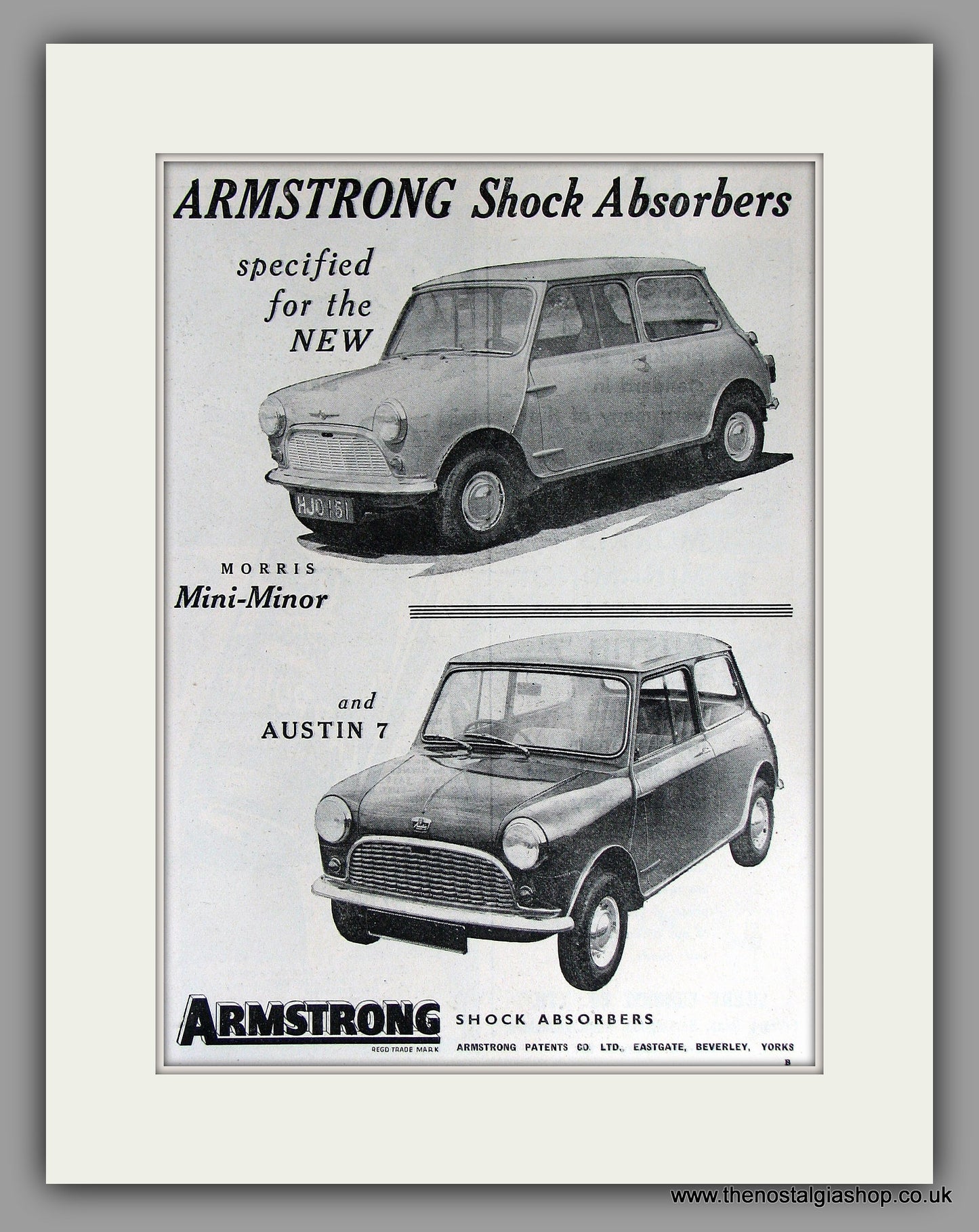 Mini Armstrong Shock Absorbers 1959. Original Vintage Advert (ref AD7865)