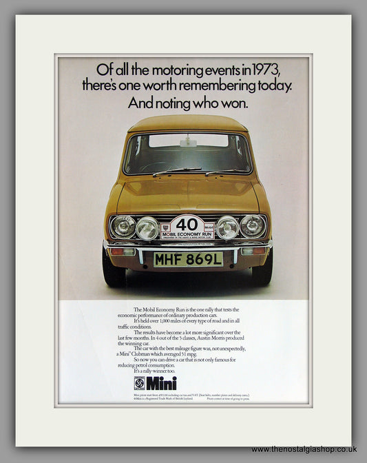 Mini Clubman Mobile Economy Run 1974. Original Vintage Advert (ref AD7872)