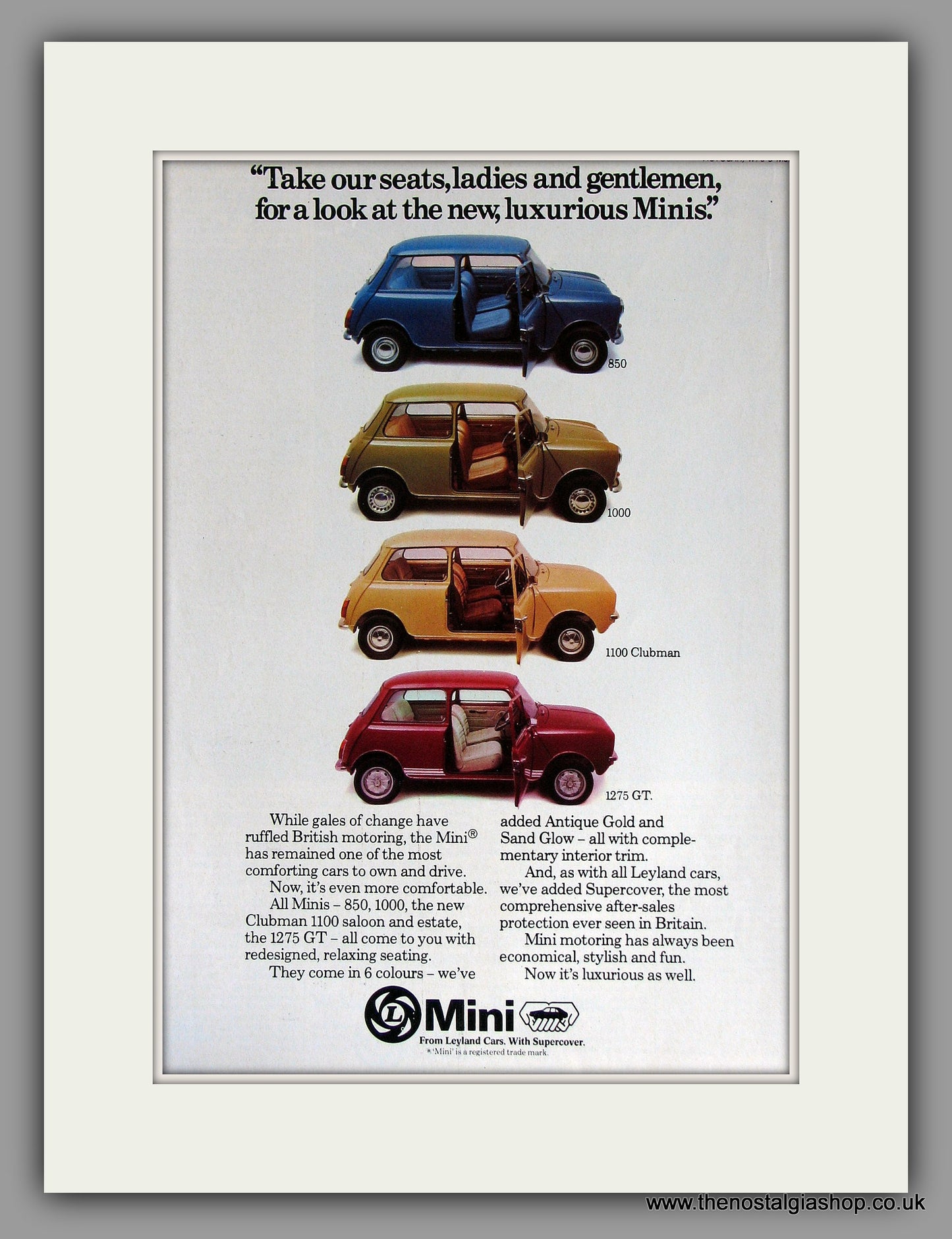 Mini 850, 1000, 1100 Clubman, 1275 GT 1976. Original Vintage Advert (ref AD7886)