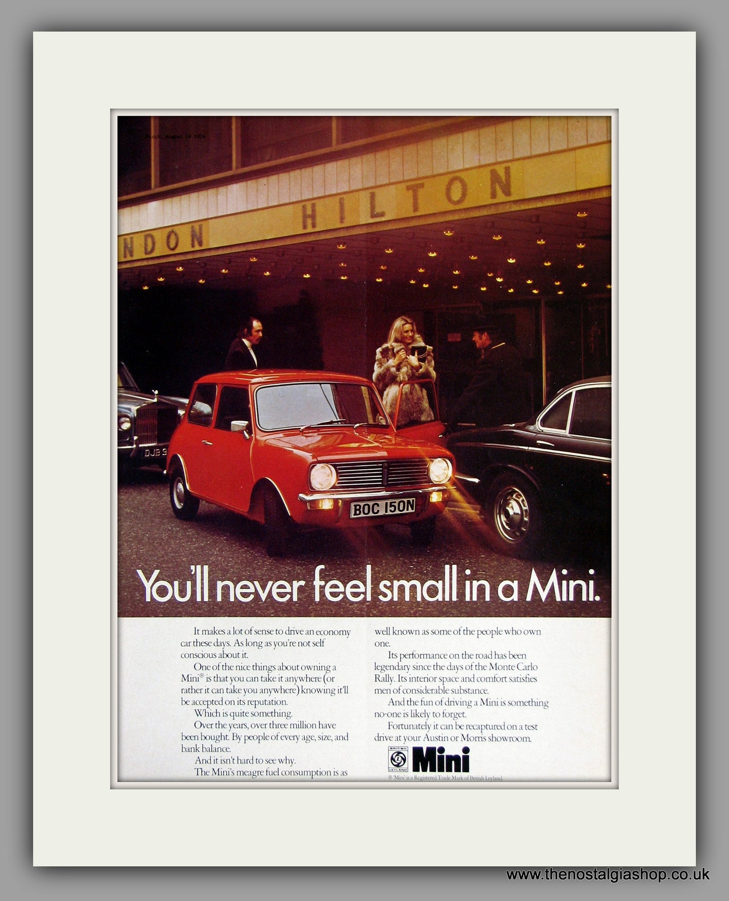 Mini - Hilton Hotel London 1974. Original Vintage Advert (ref AD7892)