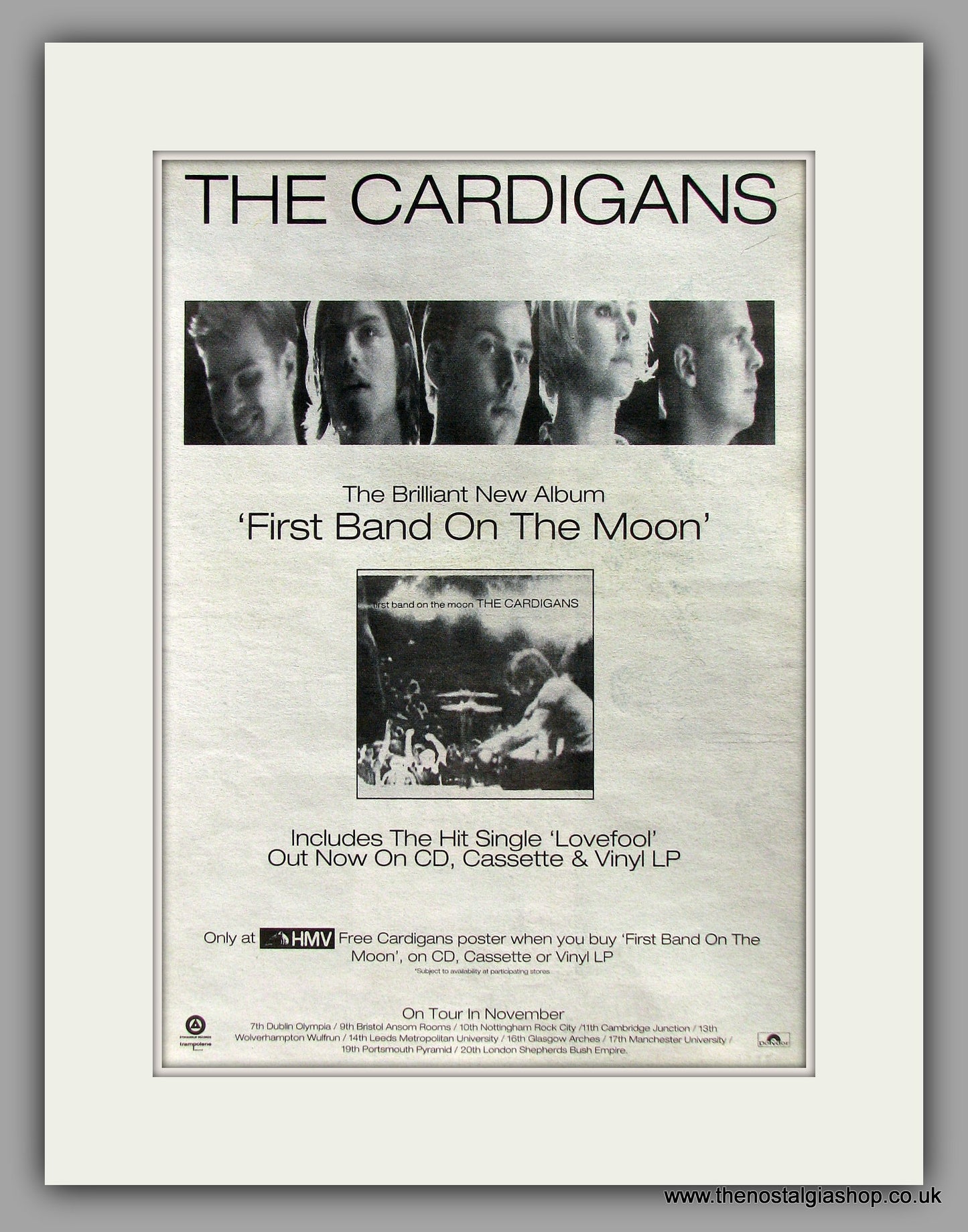 Cardigans (The) First Band On The Moon. Original Vintage Advert 1996 (ref AD10245)