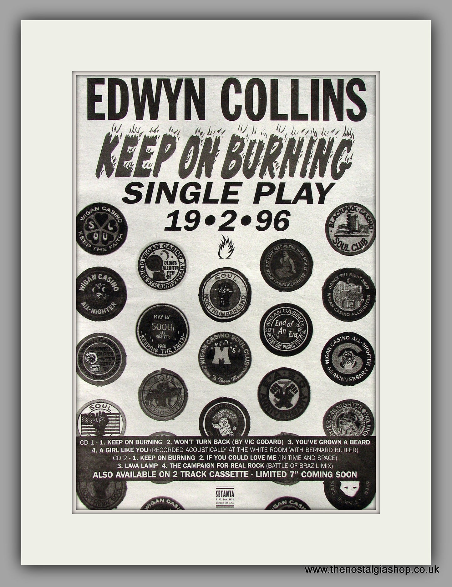 Edwyn Collins. Keep On Burning. Original Vintage Advert 1996 (ref AD10271)