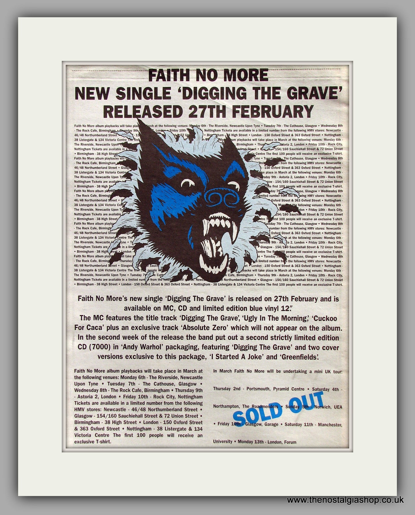 Faith No More. Digging The Grave. Original Vintage Advert 1995 (ref AD10274)