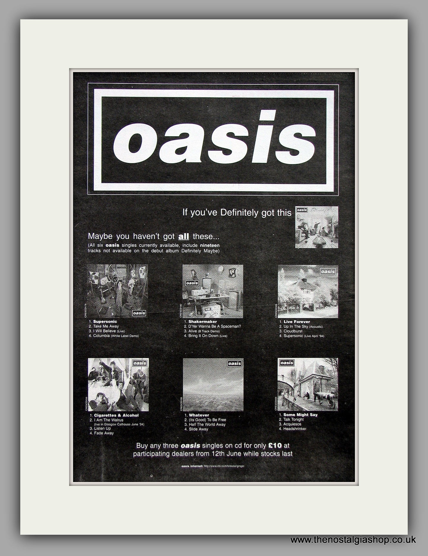 Oasis Singles. Original Vintage Advert 1995 (ref AD10292)