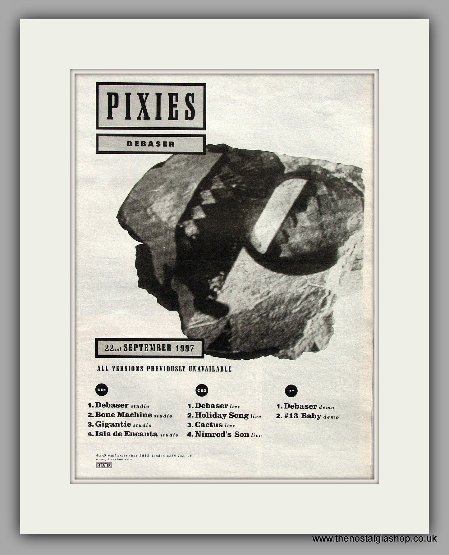 Pixies. Debaser. Original Vintage Advert 1997 (ref AD10302)