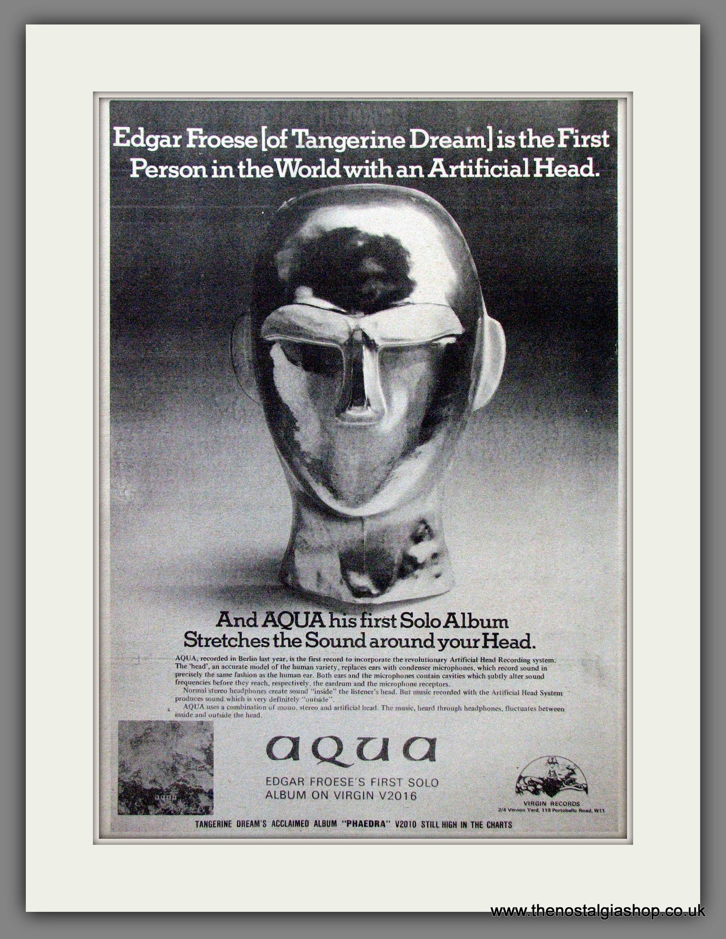 Edgar Froese Aqua. Original Advert 1974 (ref AD12782)