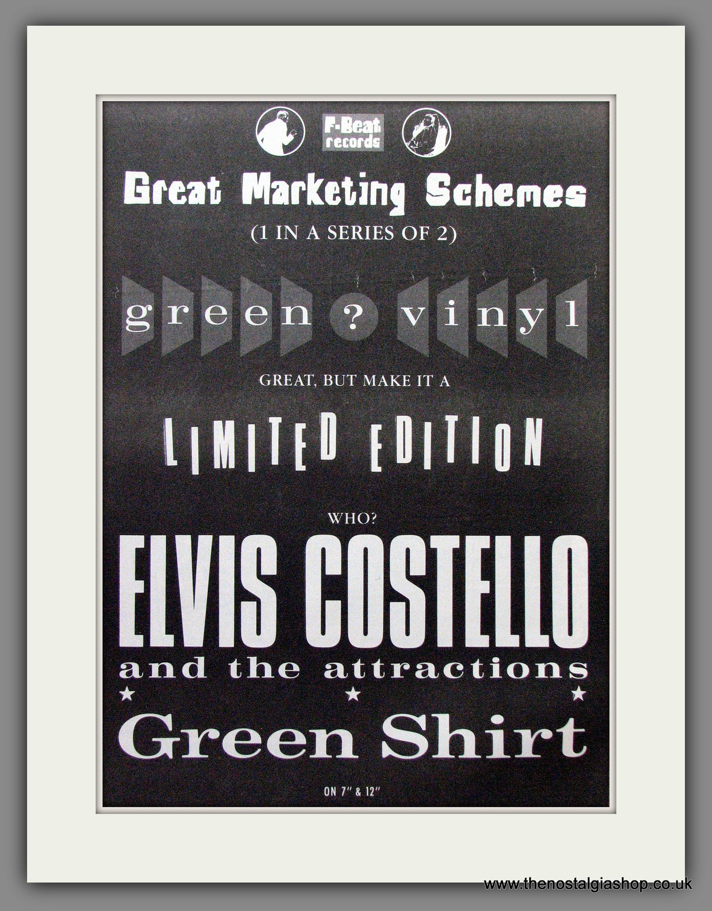 Elvis Costello And The Attractions Green Shirt. Original Advert 1985 (ref AD12796)