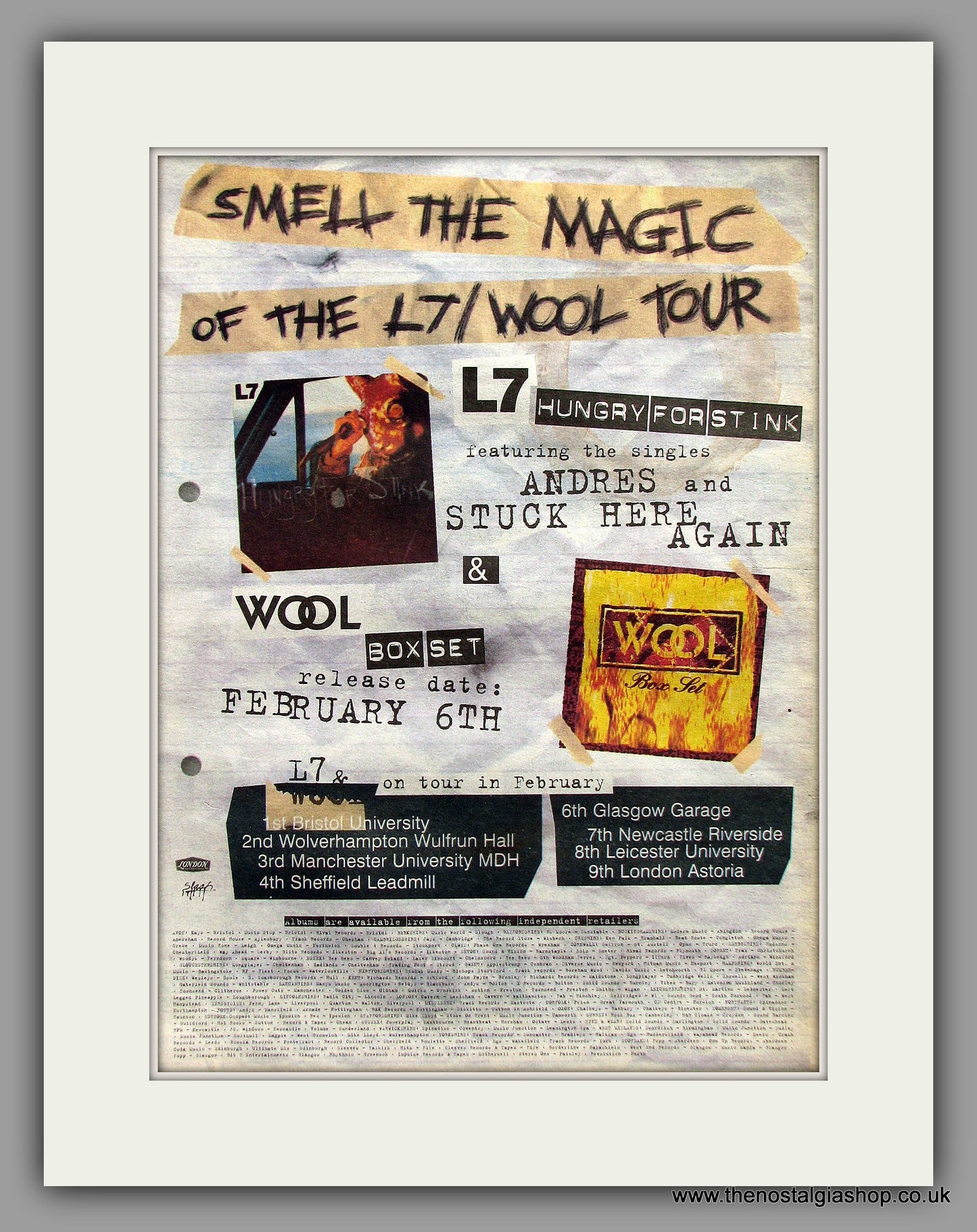 L7/Wool Tour. Original Vintage Advert 1995 (ref AD10360)